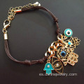 Pulsera del ojo malvado cadena cuero nudos con colgante Hamsa